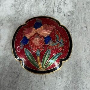 Vintage Cloisonné Belt Buckle Floral Butterfly  Enamel